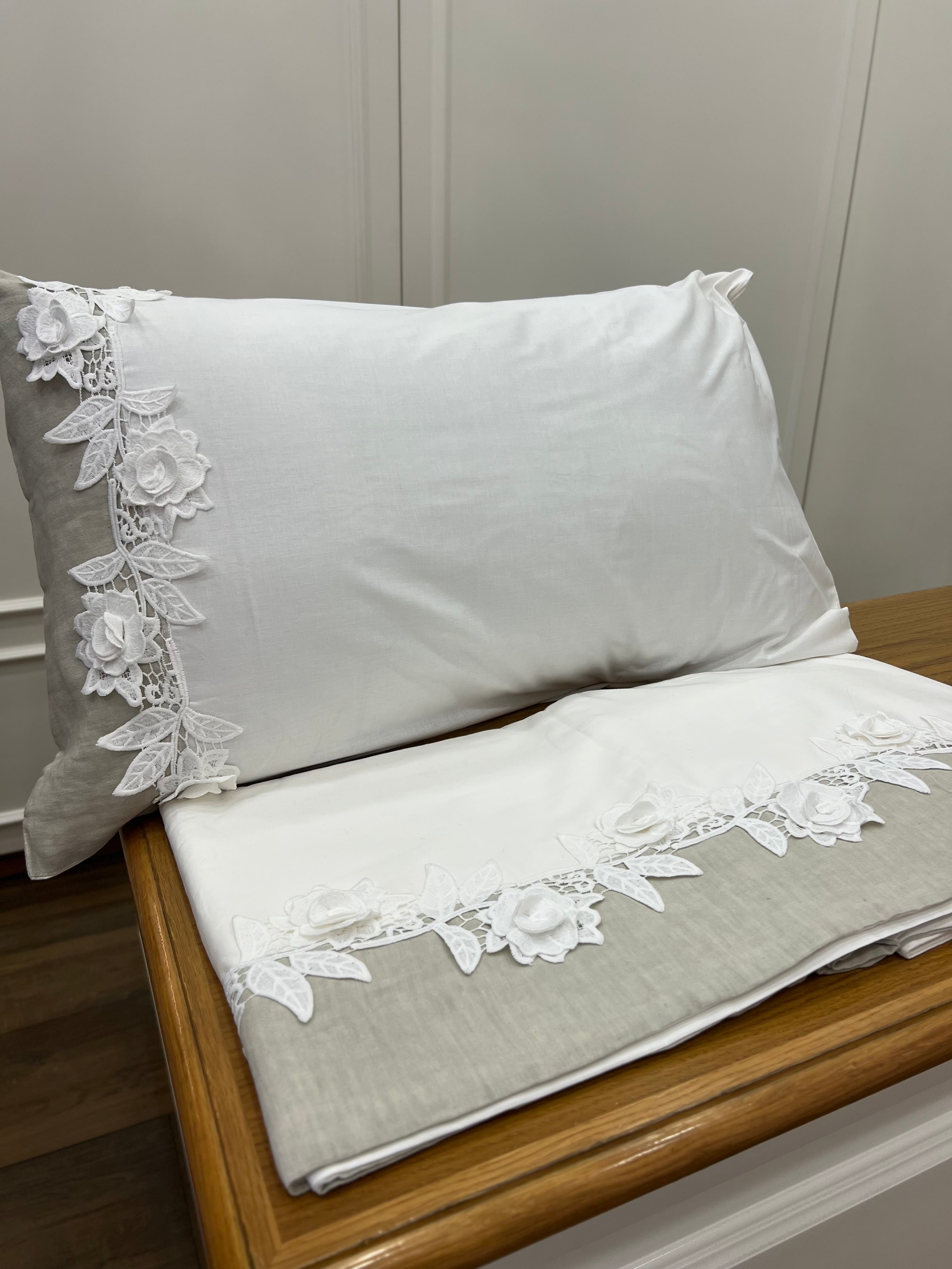 Completo lenzuola pizzo rose